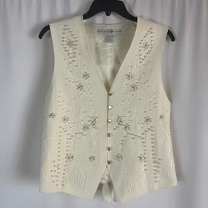 Preswick & Moore Ivory Button-Up Vest size:8 pearl accents Vintage Vest